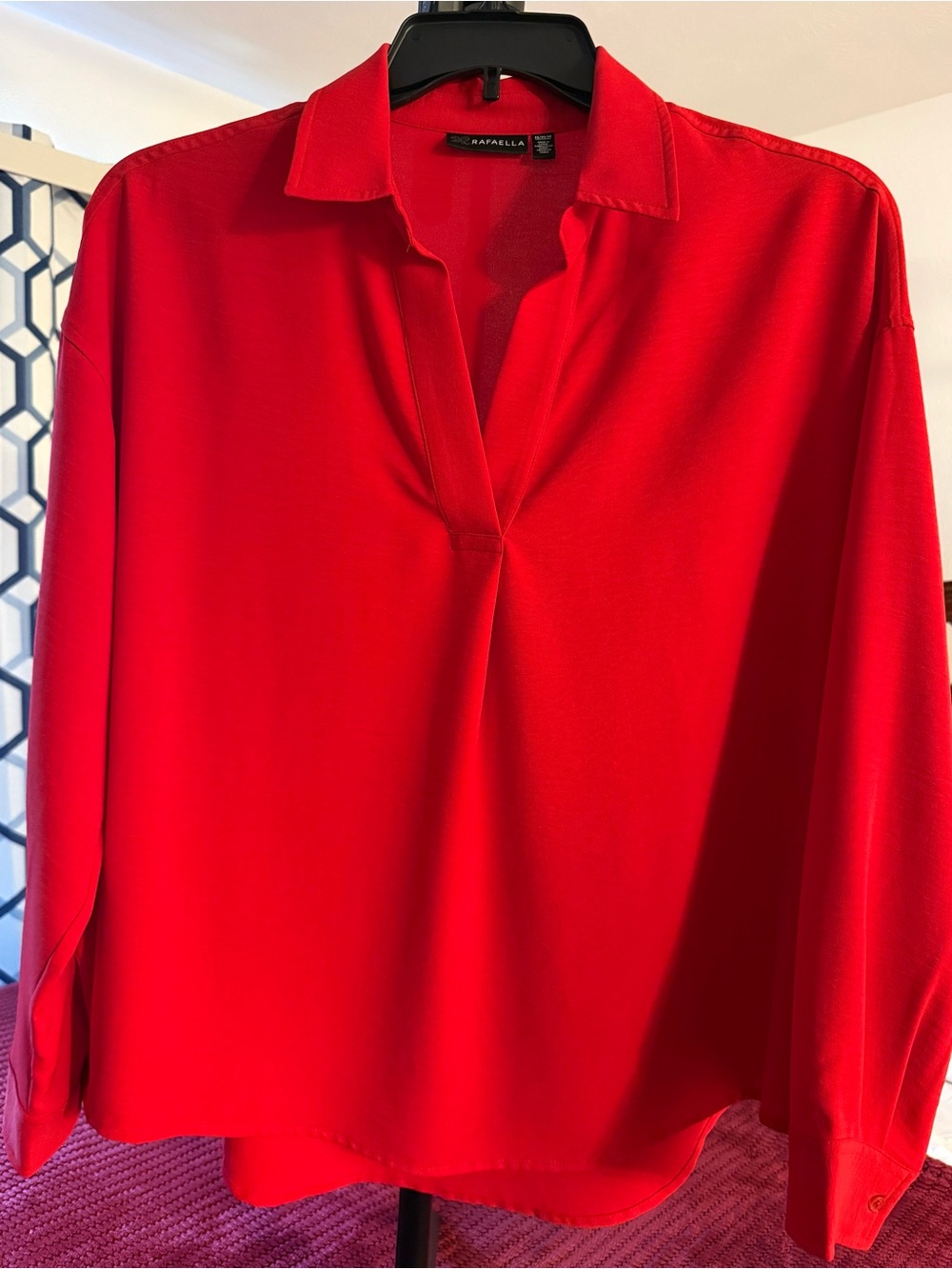 Rafaella Bright Red V-Neck Collared Tunic